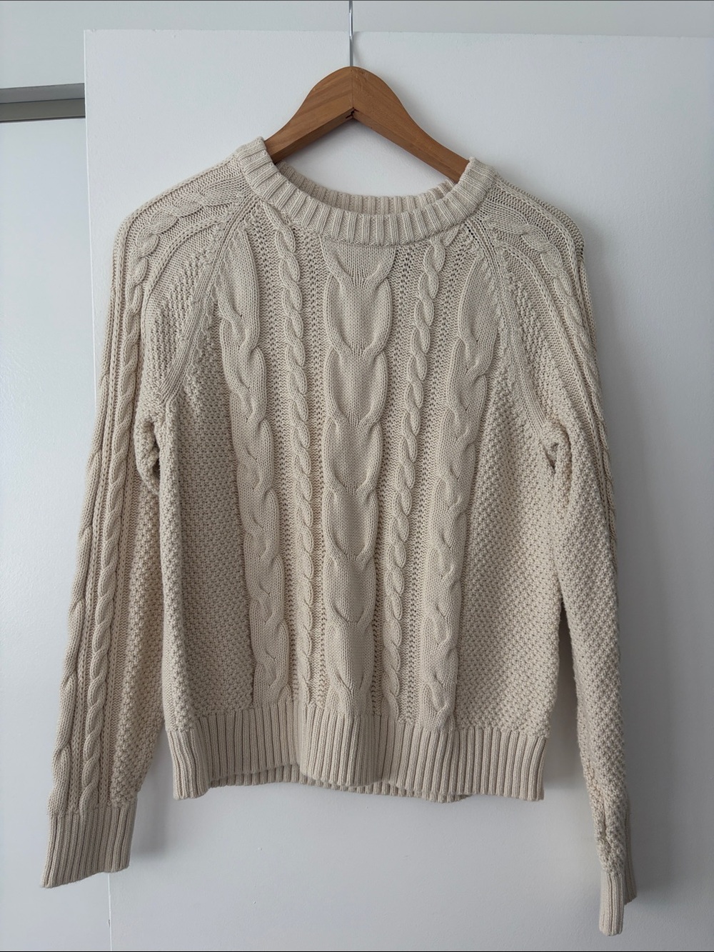 GAP 100% Cotton Cream Cable-Knit Crew Sweater